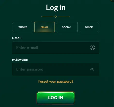 Casinia Přihlašovací menu