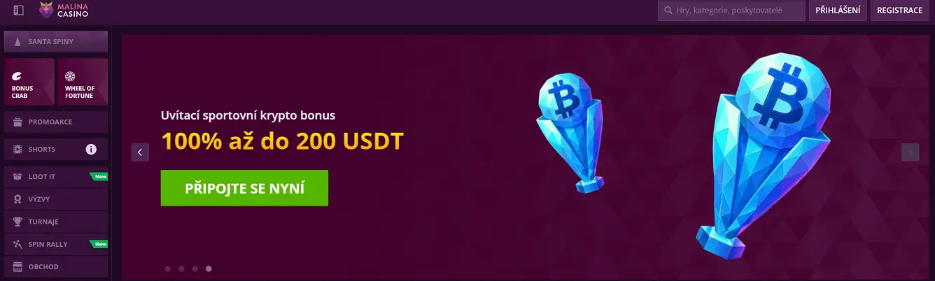 MalinaCasino Hlavní menu