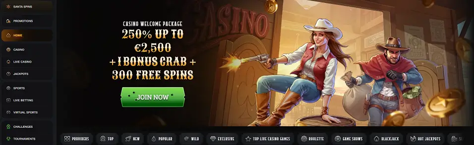 Wildsino hlavní menu